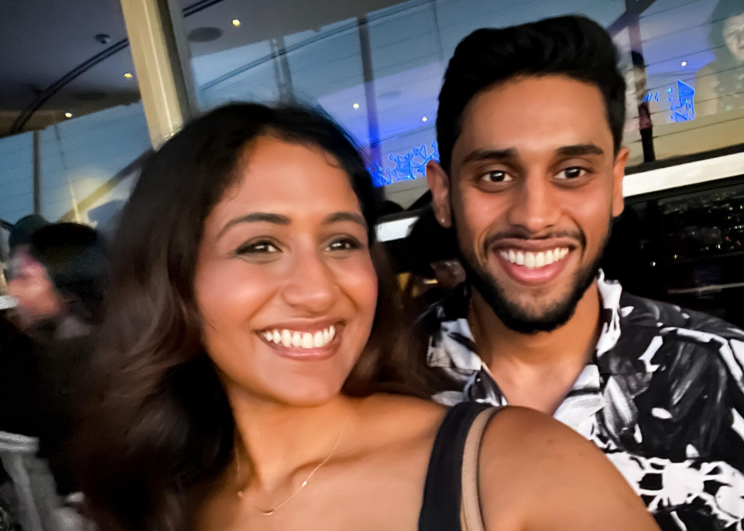 Our first date! After meeting on a social media app, Ganesh and I immediately hit it off! We talked nonstop for two months straight! As soon as I moved to Dallas from Houston, he asked me out, and we went bowling (Ganesh beat me obviously), then he showed off his amazing photography skills when he took me to a street filled with murals and had a photoshoot (he really knew the key to my heart)!. But thats not all Ganesh had up his sleeve for the night, he took me to the reunion tower for the best views, and ended the night with my favorite late night eat Velvet Taco!