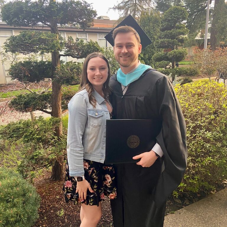 Nathan and Claire both weren't quite done going to school together, so they each decided to pursue a further degree at George Fox University. Nathan earned his Masters in Teaching in 2023, and Claire is finishing up her Doctor of Physical Therapy this coming February! They have both always been each others biggest supporters, and could not have made it through all these years of school without each other.