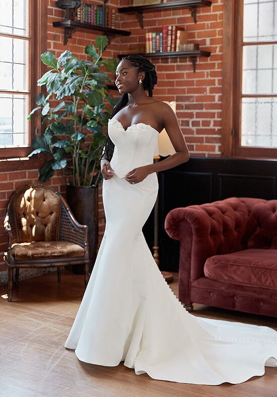 essense of australia fit and flare wedding dress Floral Fit-and-Flare Wedding Gown with Strapless Bodice