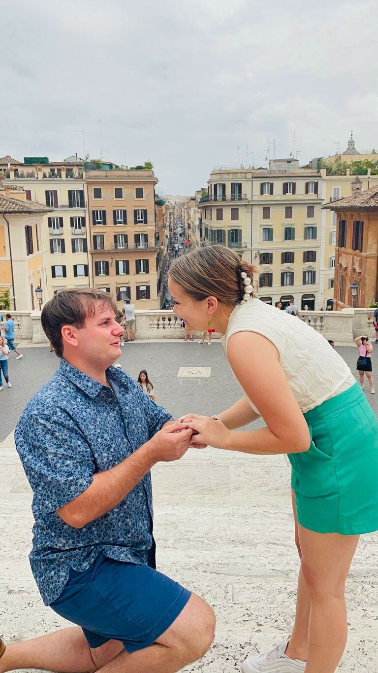 While on vacation to attend Anna's Baptism, Zach proposed to Alyssa in Rome, Italy at the Spanish Steps. Alyssa was in shock after and could not stop crying. This is without a doubt the happiest moment ever.