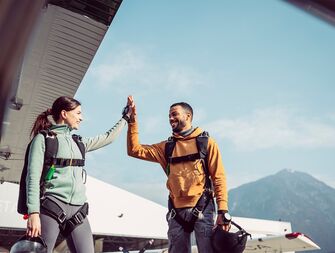 Couple about to skydive