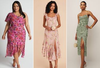 Three floral wedding guest dresses