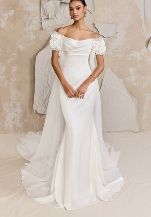Charmeuse Fit and Flare Gown with Strapless Cat Eye Draped Neckline