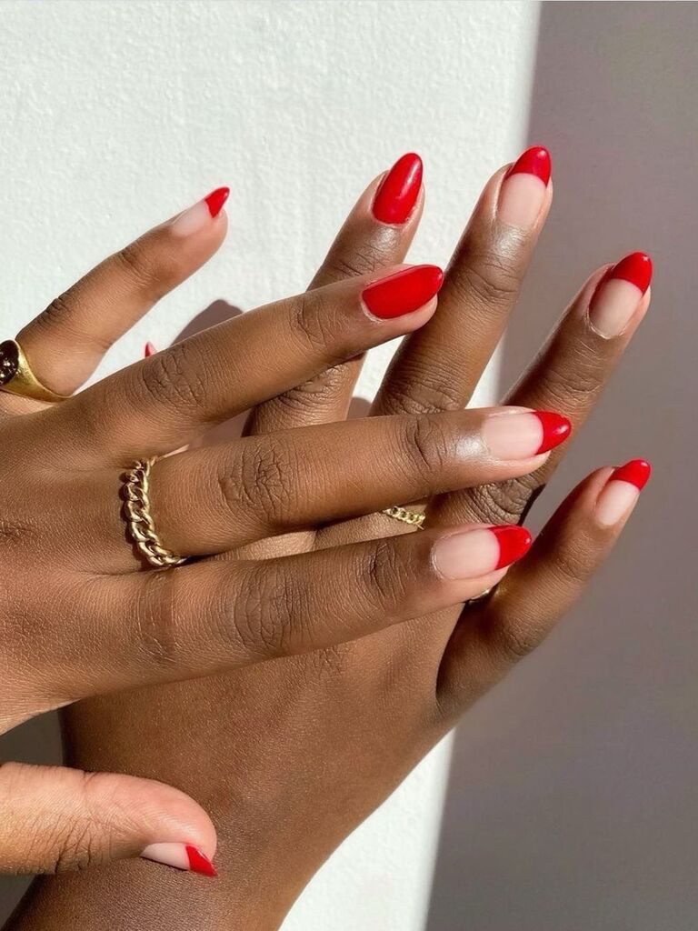 Red French tip nails