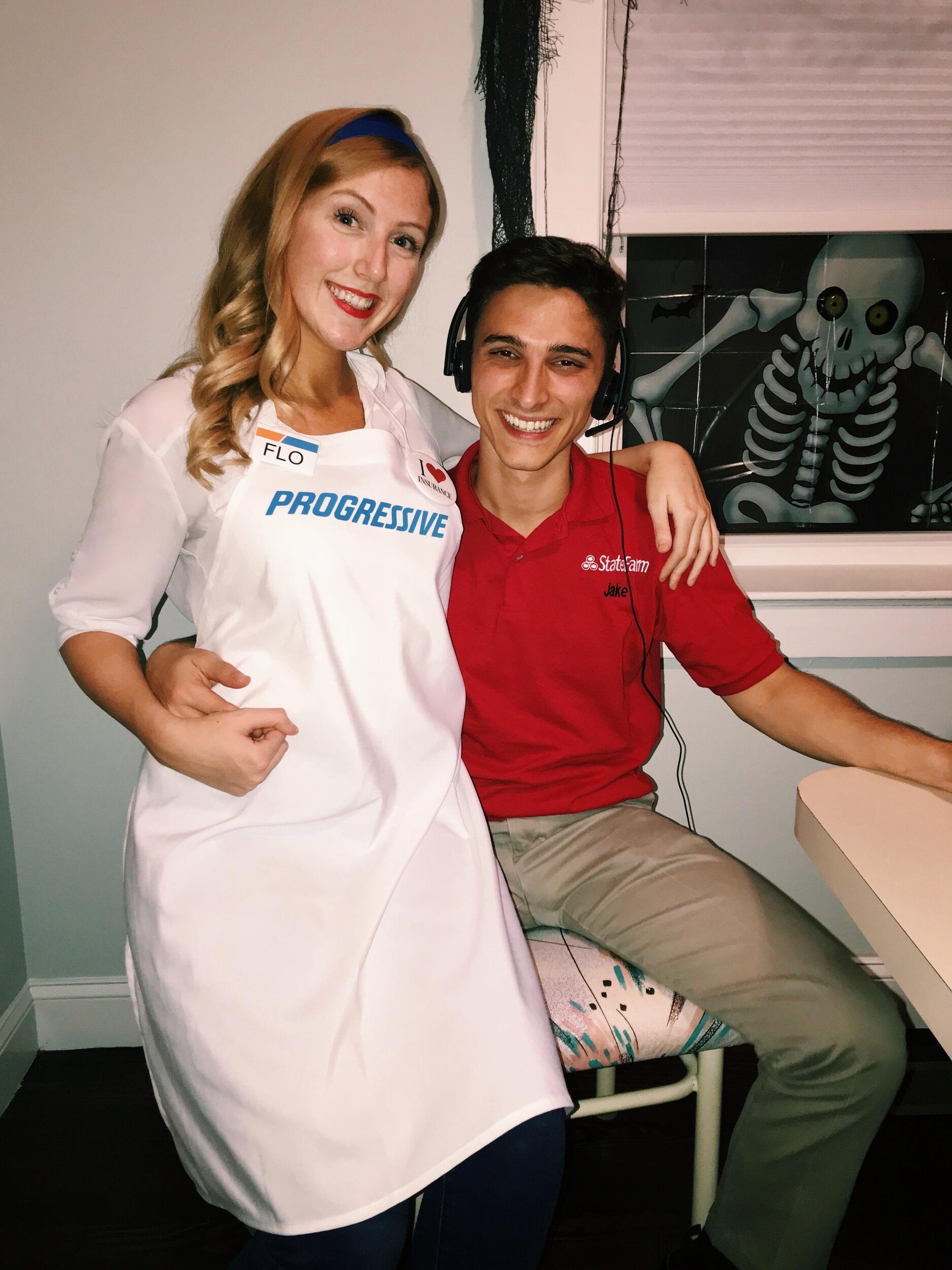 Celebrating Halloween as Jake from State Farm and Flo from Progressive. Yay insurance! 
