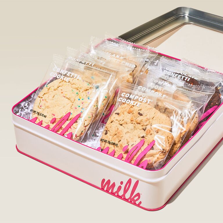 Tin of individually wrapped cookies by Milk Bar bridal shower favors