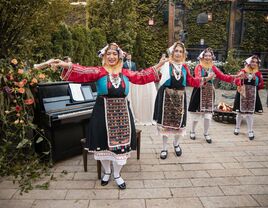 Greek wedding dancers in a line