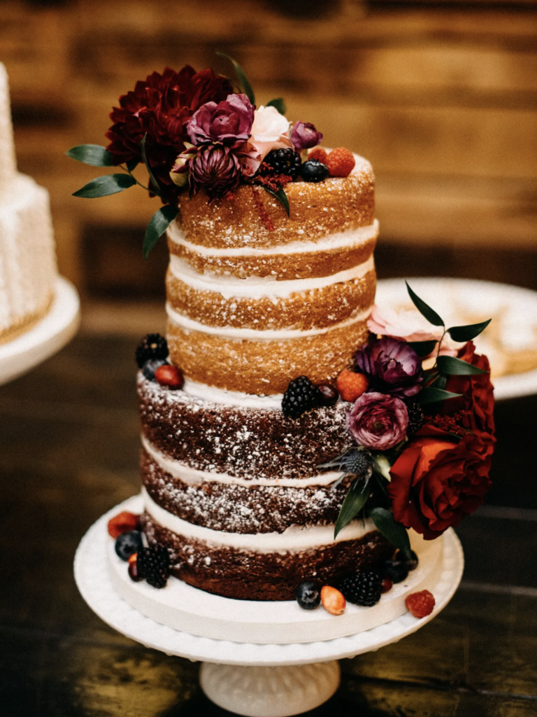 Naked Wedding Cake with Vintage Flowers