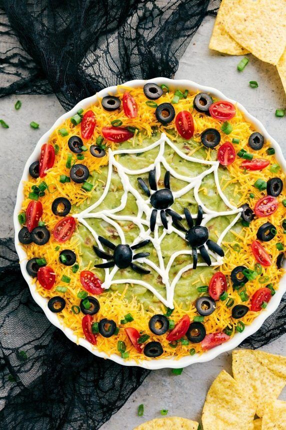 Halloween Finger Food Recipes - 7 layer spider web dip