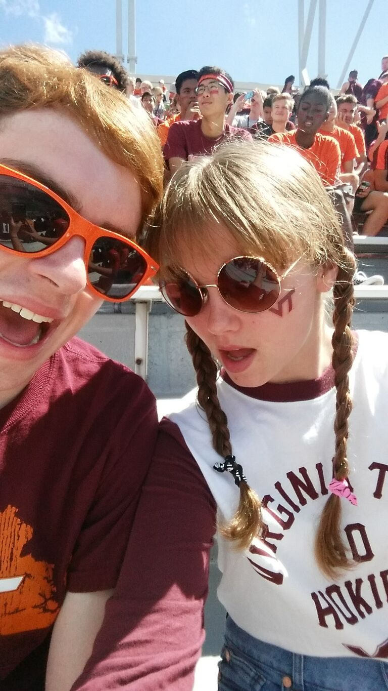 In the fall, Emma joined Sean at Virginia Tech, where they attended (and got sun burned at) many football games together. 