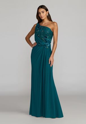 Mac Duggal
Jersey fabric (100% polyester)
Fully lined
One shoulder neckline
Sleeveless
3D flower detailing on bodice and waist
Draped detailing
Heat-set crystals throughout bodice
Concealed back zipper
Approx. 59" from top of shoulder to bottom hem
Available in Ocean
Style #13210