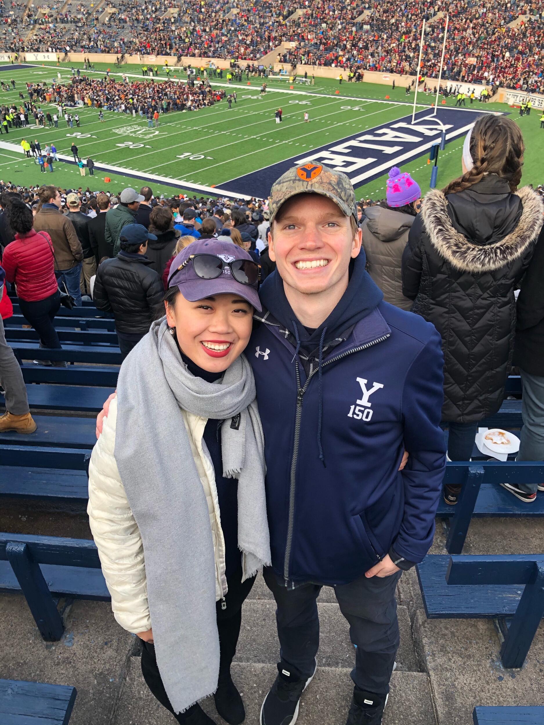 Catherine's first Harvard Yale game (do you see all the protestors in the background?) 