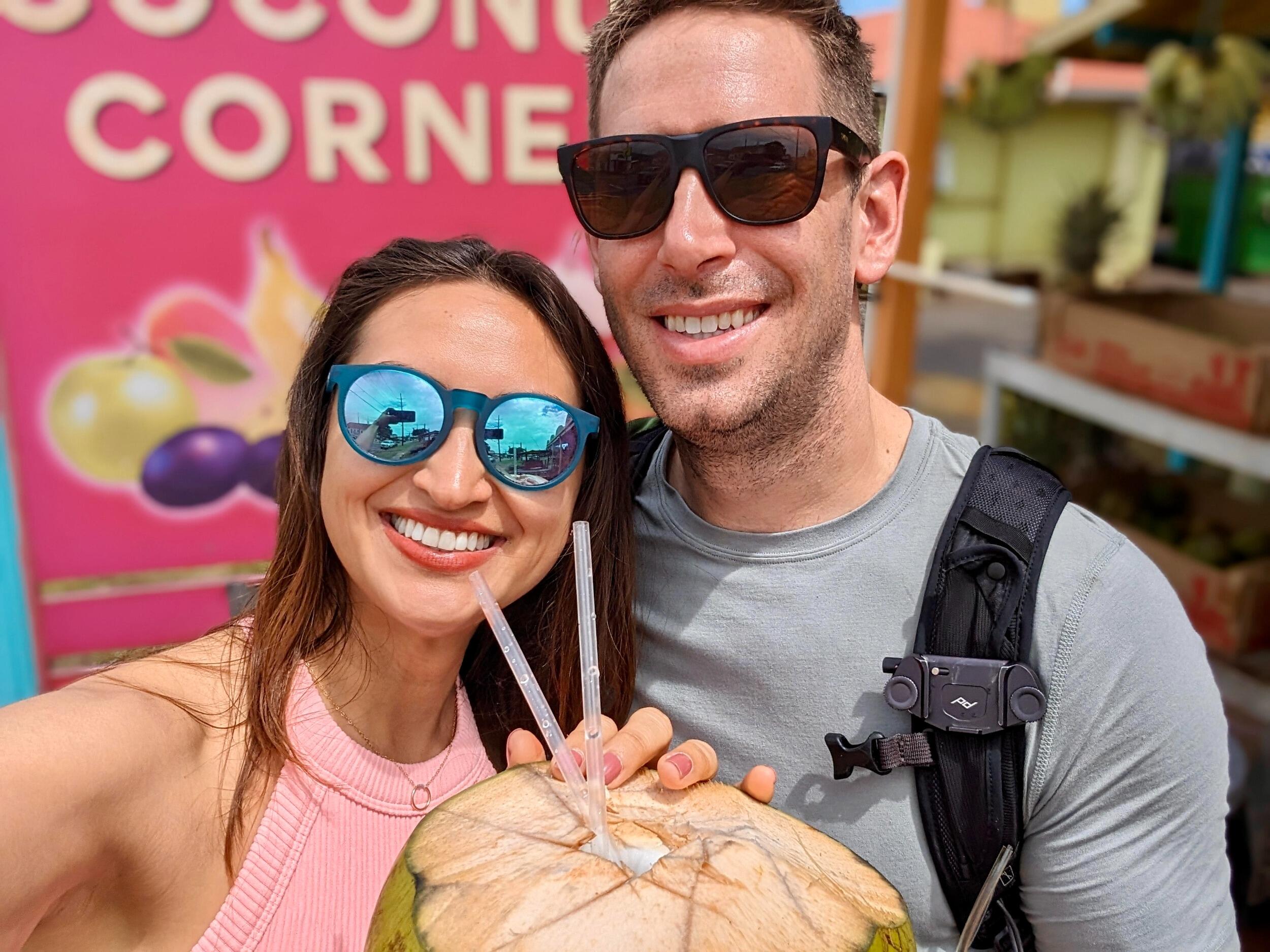 Enjoying coconuts in Hawaii!