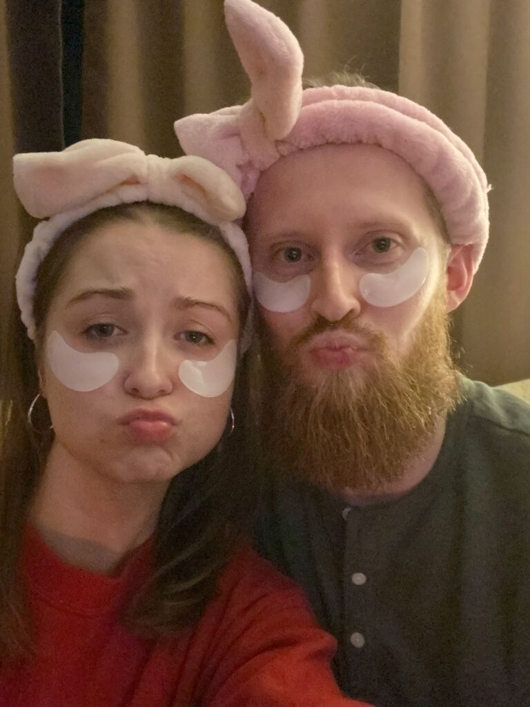 This was the night that Aaron asked me to be his girlfriend and our first kiss, skin care headbands and all.