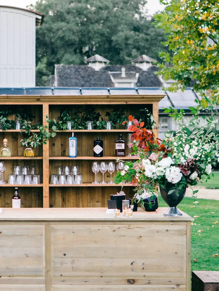 Wedding bar with wood shelving, taylor swift themed wedding