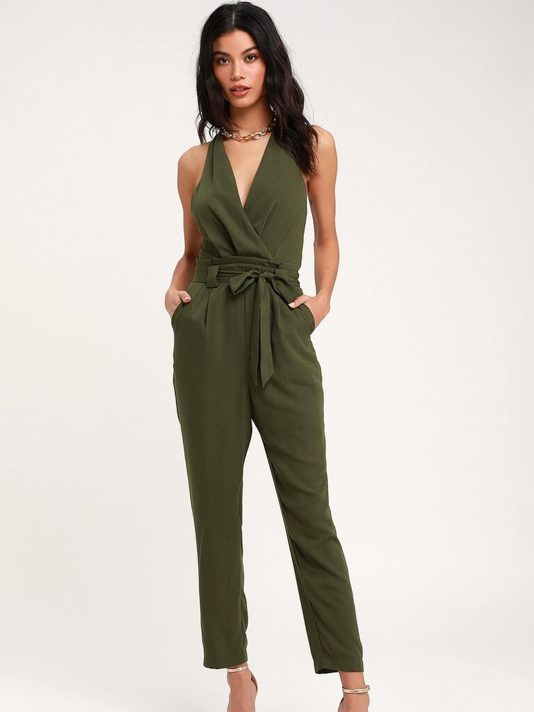 Casual olive green jumpsuit from Lulus