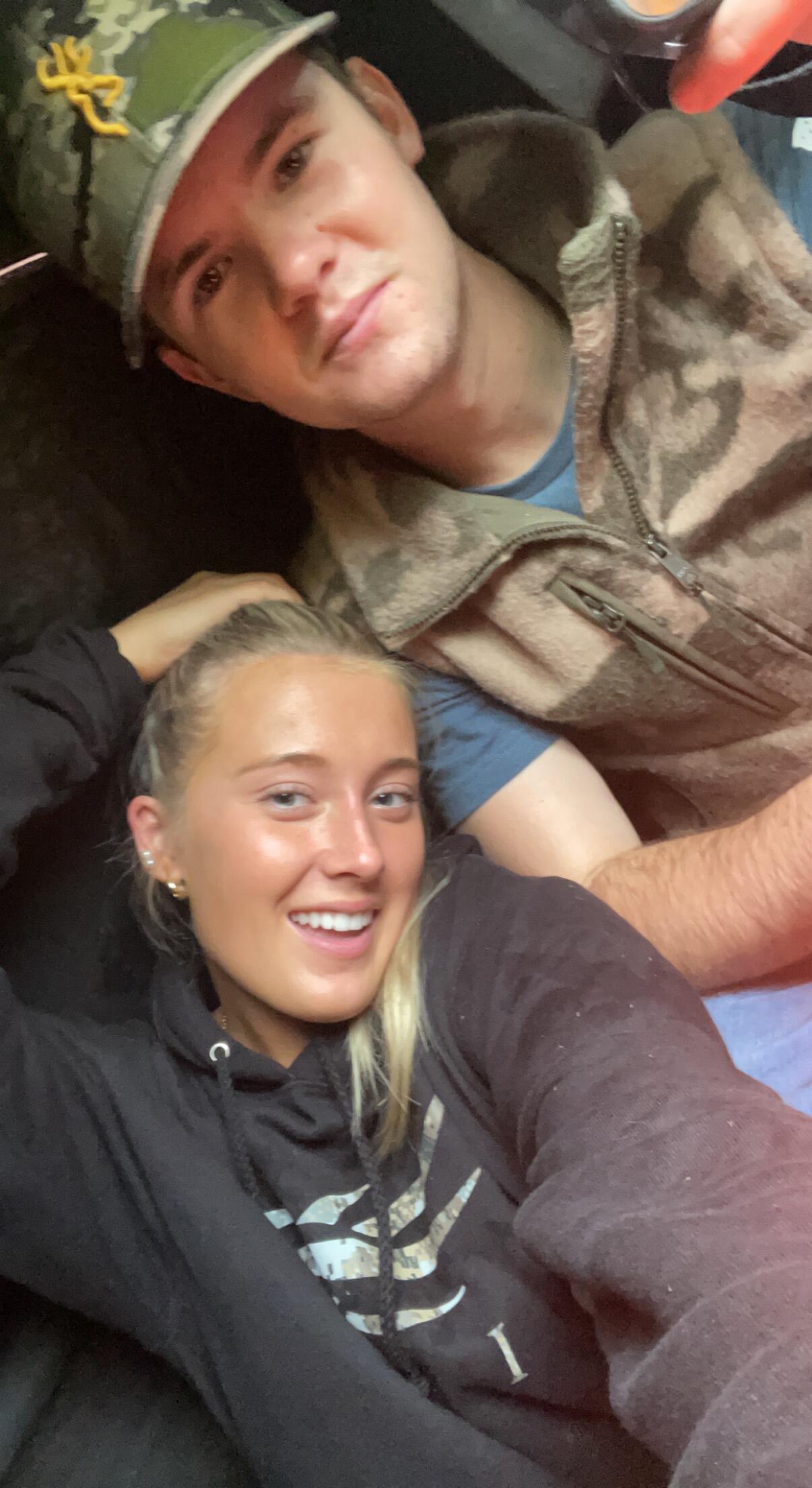 Our first hunt together! We sat in a small blind with Cams sisters during youth hunt!