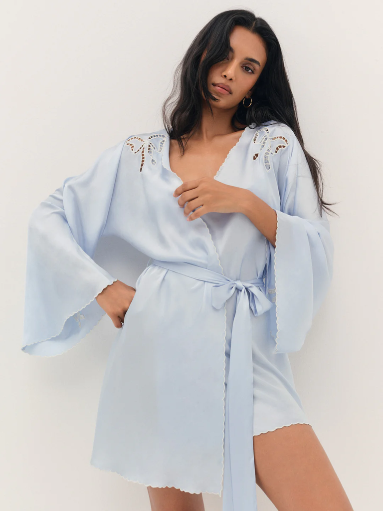 For Love and Lemons blue bow detail bridal robe
