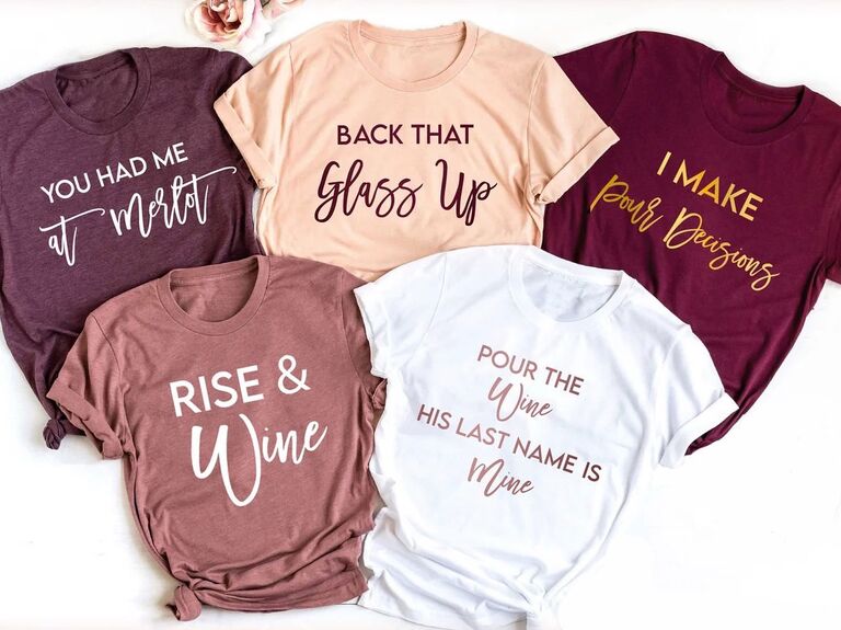 Funny wine-themed bachelorette party shirts