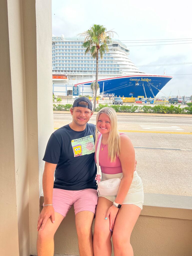 Us in front of our ship! Carnival Jubilee!