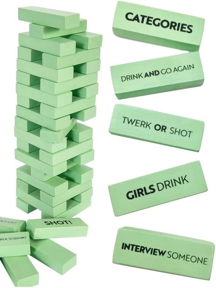 Mint green 'buzzed blocks' bachelorette party drinking jenga