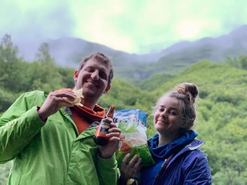 Kyle and Kiana enjoying Kyle's favorite snack: "hint of lime" chips and salsa!