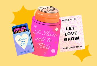 Wedding favor ideas including luggage tags, succulent and matchbox