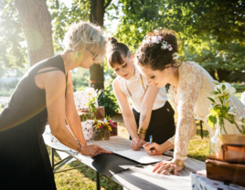 Couple signing marriage license