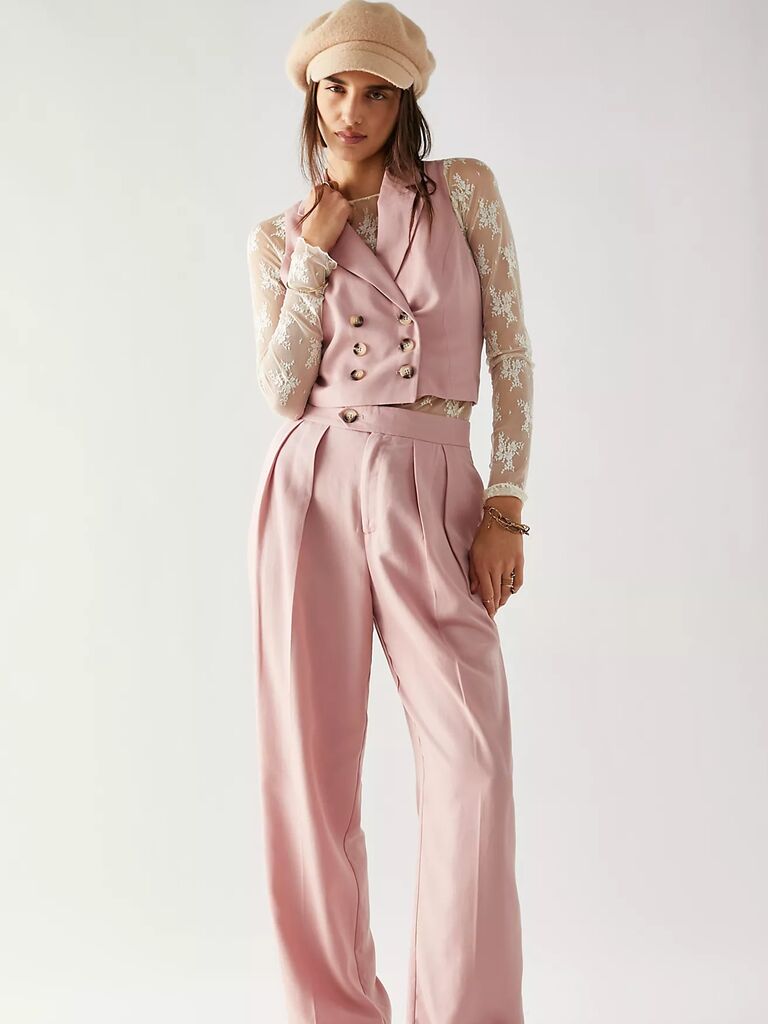 Free People blush pink suit idea for a wedding. 