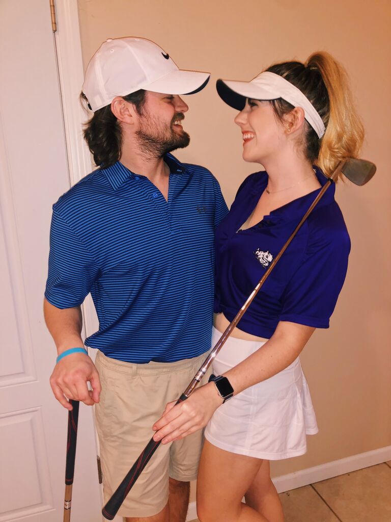 Halloween as a golfer and a caddy.