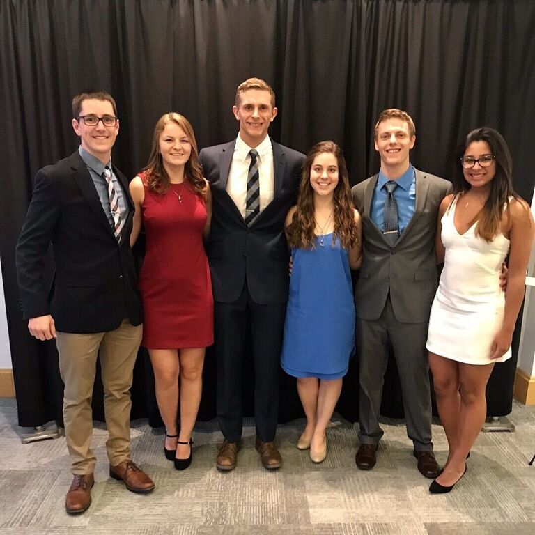 At a banquet during our freshman year at Ohio State. The first thing you learn in undergrad is to take advantage of any opportunity to have a free catered meal.