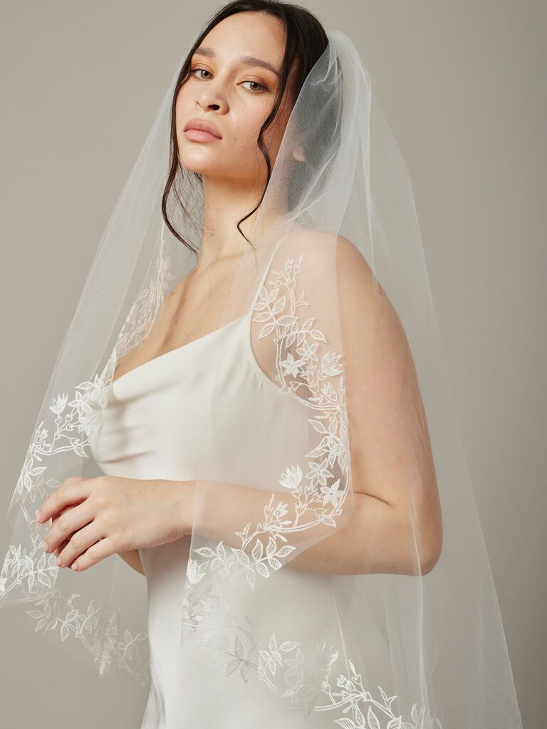 Colorful Embroidered Floral Cottagecore Mid Veil