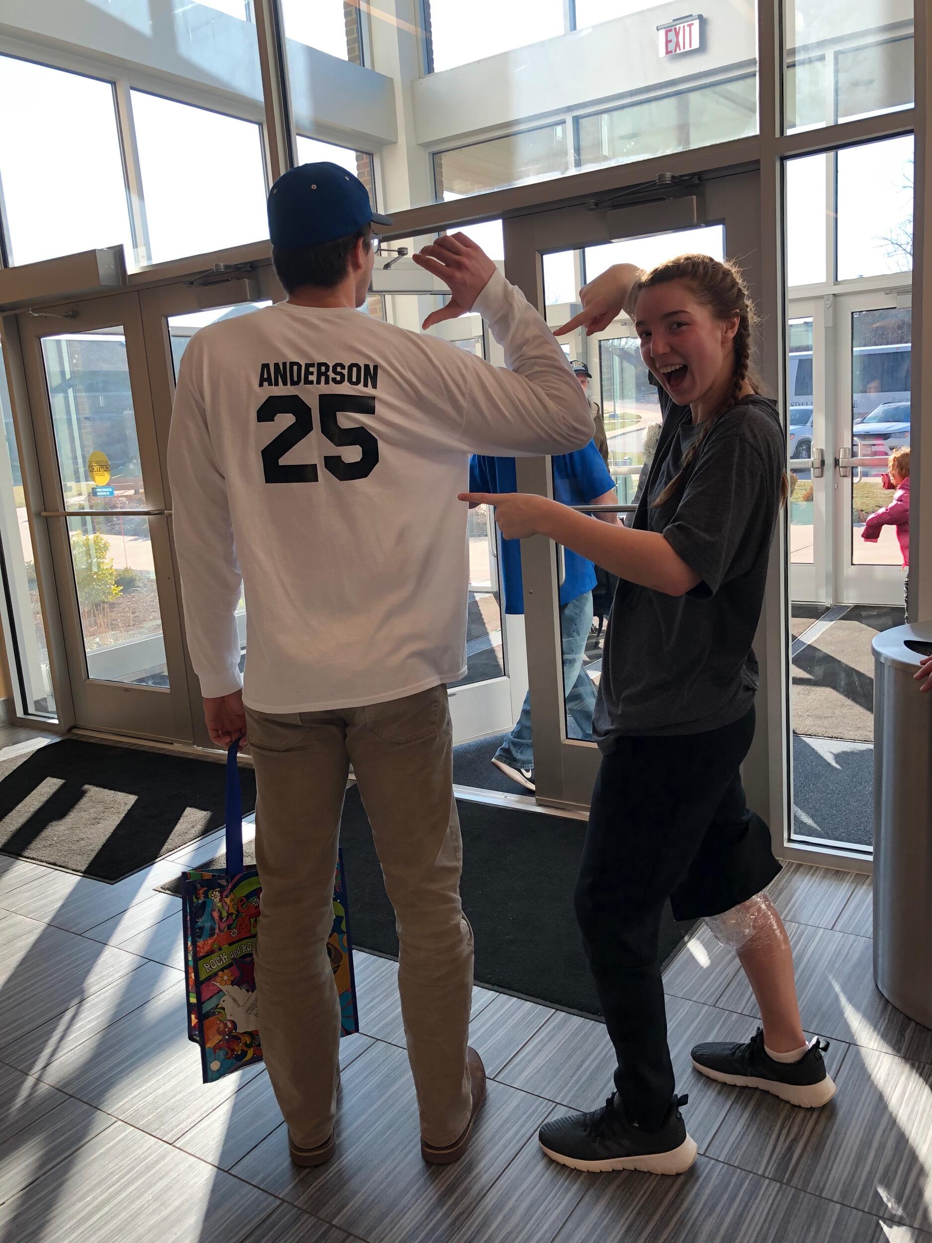One of Sydney's last college basketball games, Ben drove to Ursuline College in Ohio to come and support, sporting his "My Charger, My Champ" t-shirt! 