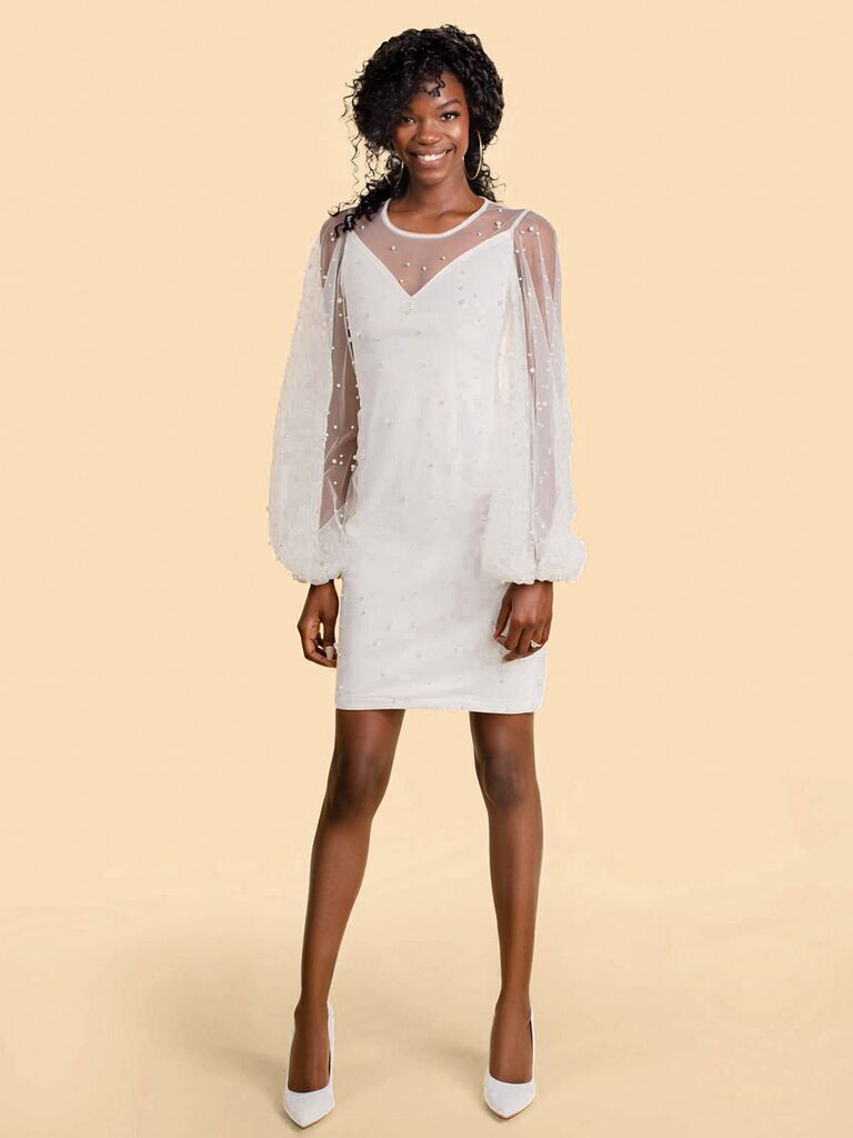 White high neck on sale long sleeve dress