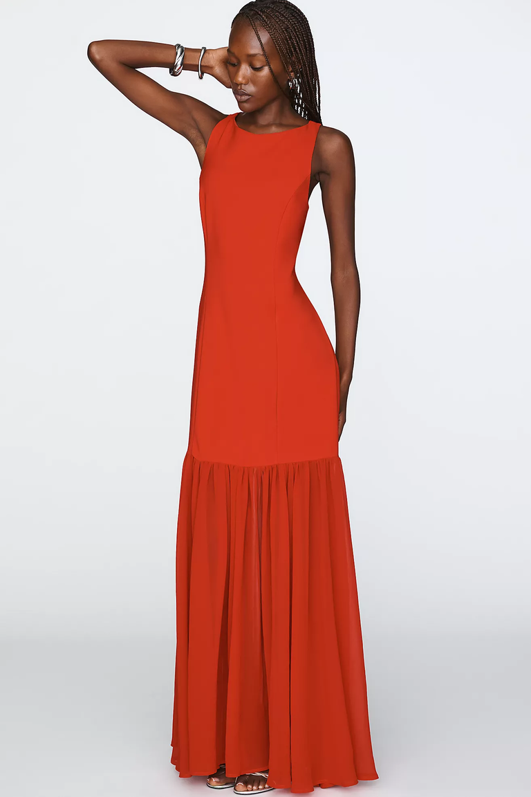 Hutch red drop-waist maxi wedding guest dress