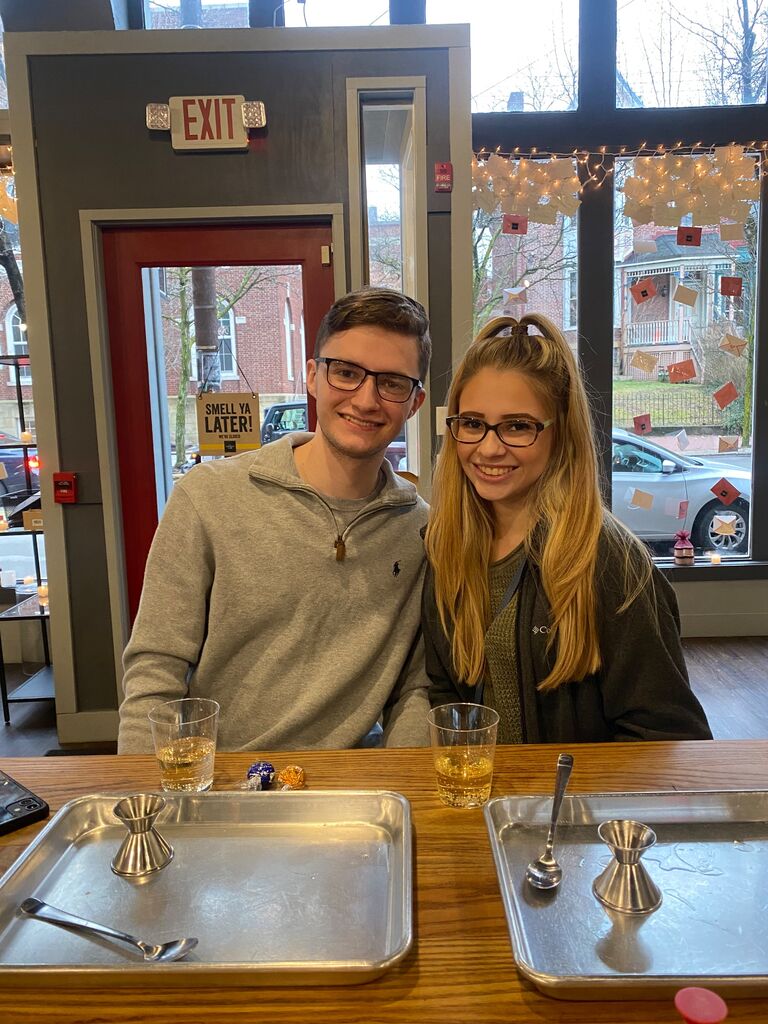 Matt flew from Albuquerque, New Mexico (where he was residing while working at Kirtland AFB) to visit with Katie again, but this time for Valentine's Day. Pictured here is our date at the Candle Lab (now called Mix Candle Co.) where we made our favorite candle ever.