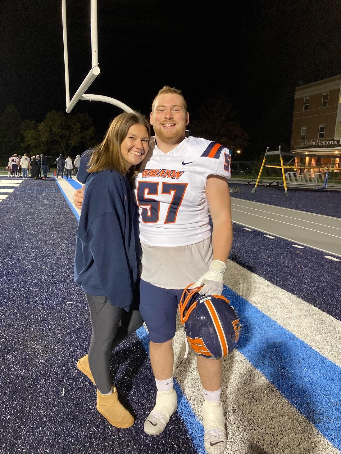 AUDREY: Fifth-year football, so much football, all of the time! (It was so much fun)

TREVOR: Audrey was truly a trooper this year. While dealing with her first year teaching, she made Wheaton football a priority every single weekend rain or shine. So much support and a shocking amount of knowledge for Wheaton football. (Yes she knows all of the offensive signals).