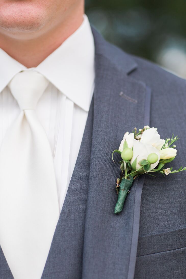 Groom S White Rose And Freesia Boutonniere
