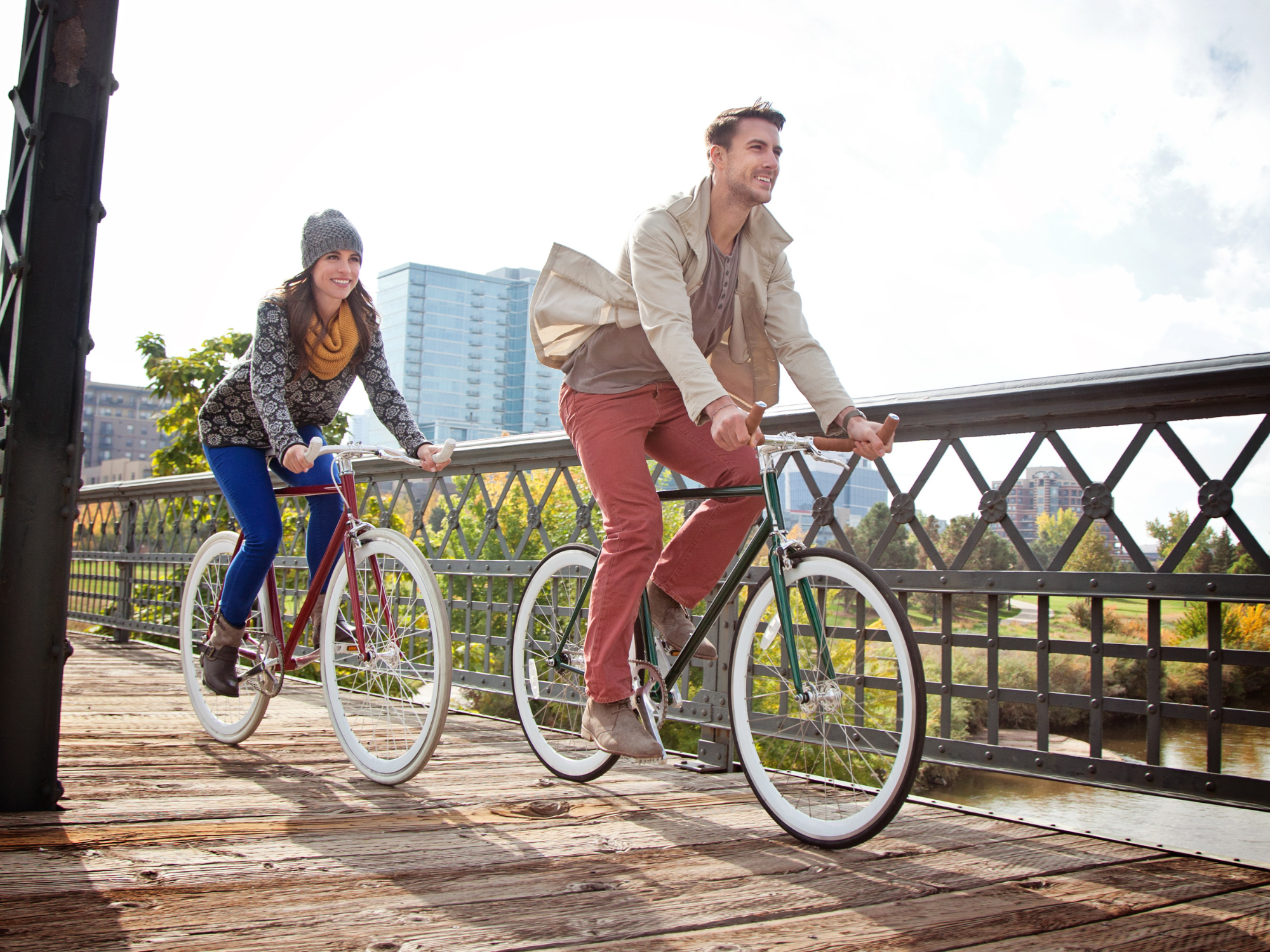 Couple taking a bike ride in Denver