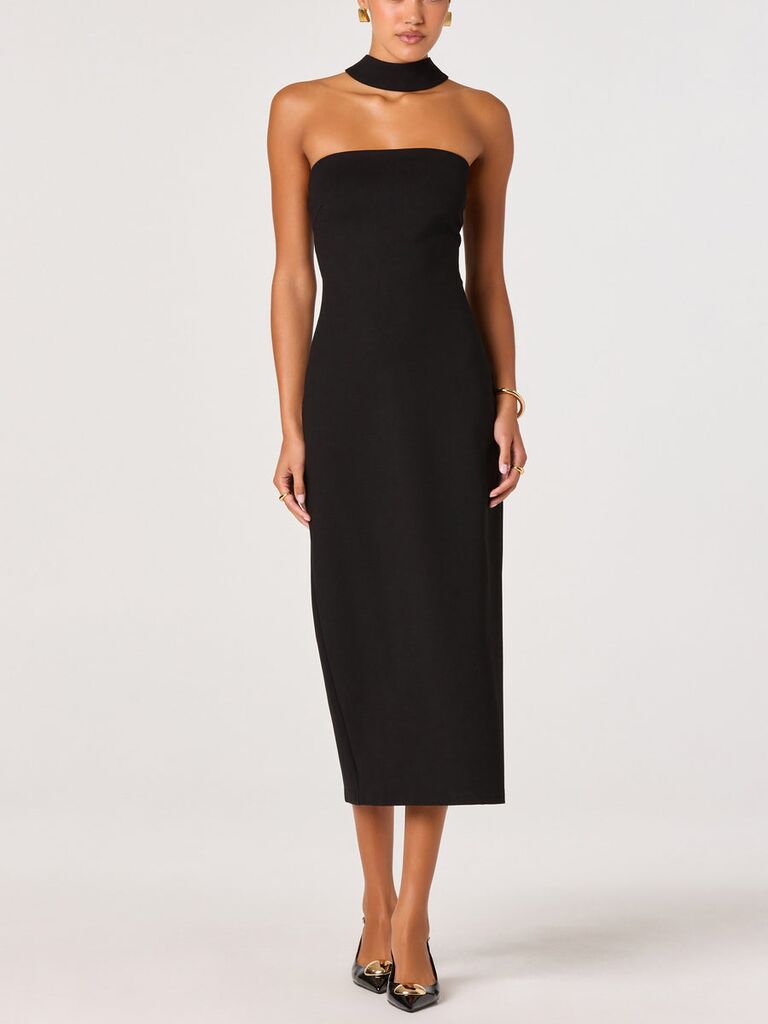 ASTR the Label black midi cocktail wedding guest dress
