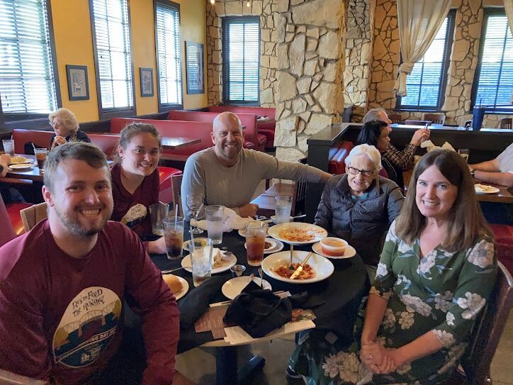 Our first Thanksgiving together. We took a nice stroll downtown to do the local Turkey Trot. It was a first for us both. After completing the race, we had lunch at Little Grandma's favorite place Macaroni Grill that Aunt Jennie and Uncle Shawn put together. 