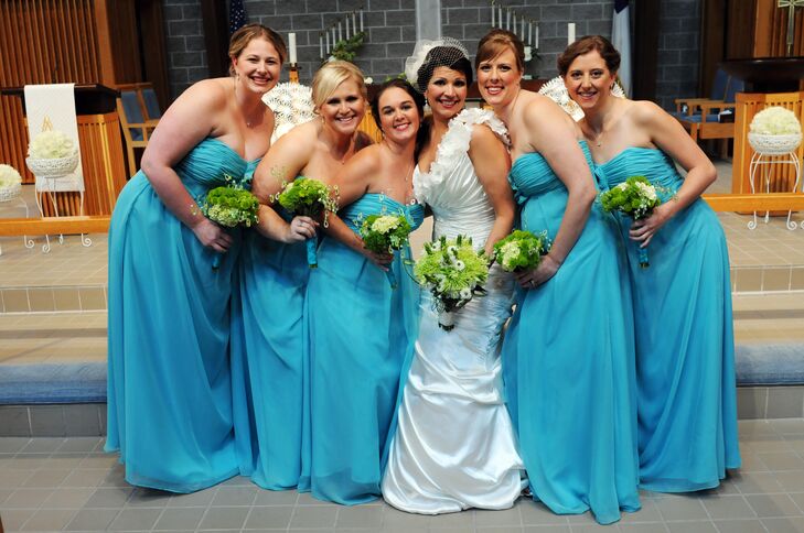 turquoise and lime green bridesmaid dresses