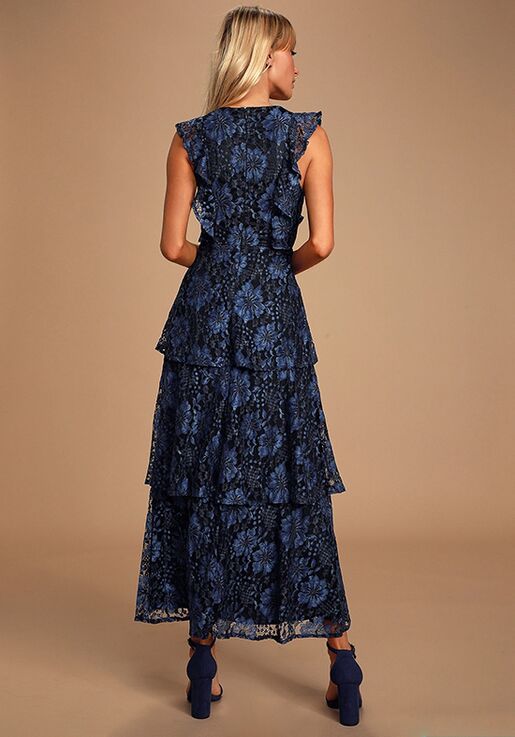 Lulus Molinetto Navy Blue Lace Ruffled Tiered Sleeveless Maxi Dress Bridesmaid Dress The Knot