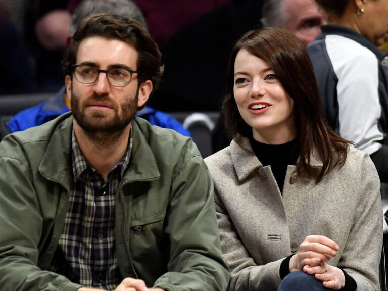 Emma Stone and Dave McCary at a basketball game