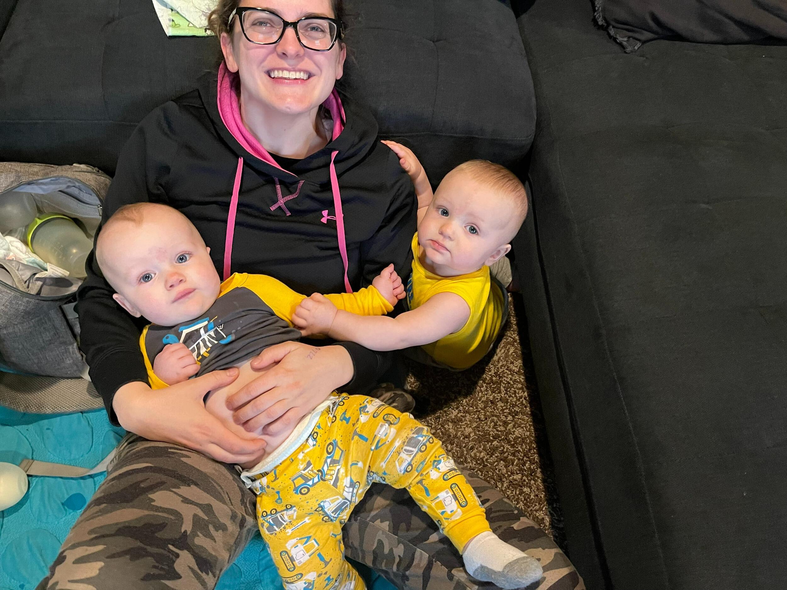 Amanda taking care of her nephews. 