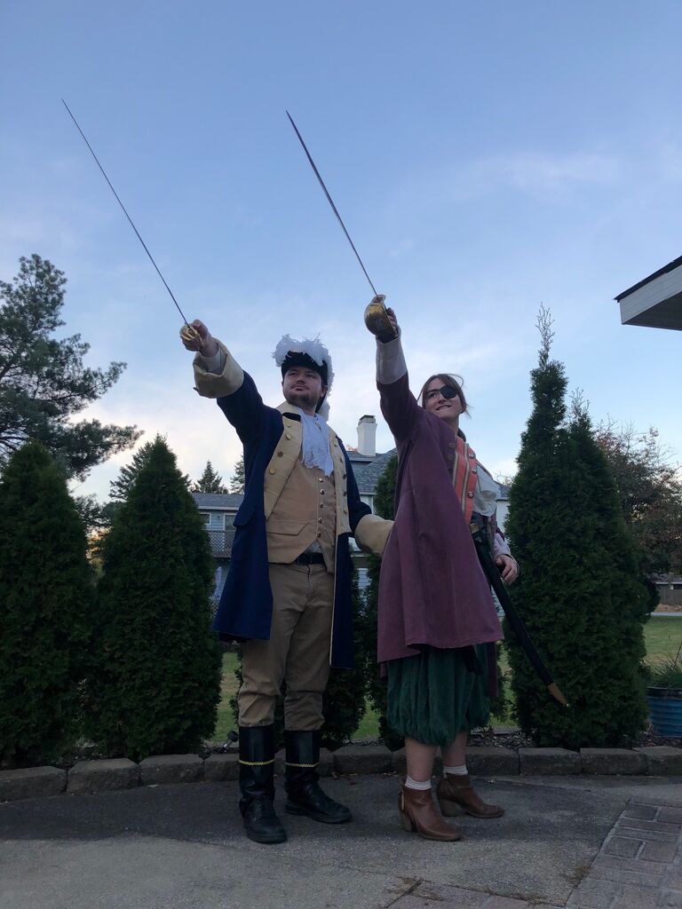 Dressed as One Eyed Wanda and Commodore Clearing for a friend's pirate themed murder mystery birthday party!