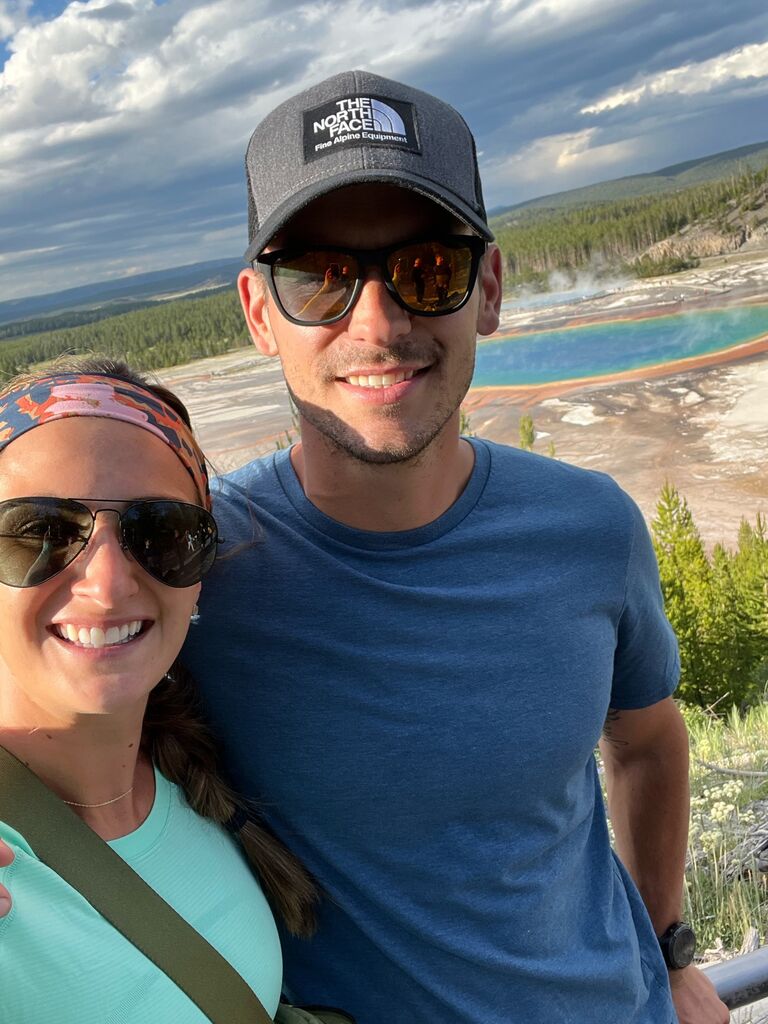 Camping trip in Yellowstone after we got engaged. 
📍Grand Prismatic- Yellowstone