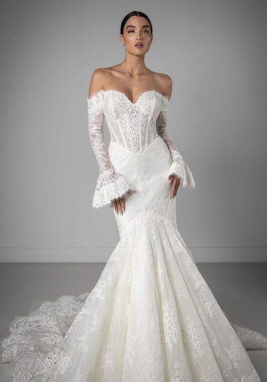 martina liana long sleeve lace dress Fitted Lace Long Sleeve Sheath Wedding Dress