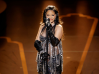 Rihanna performing on stage at the Oscars