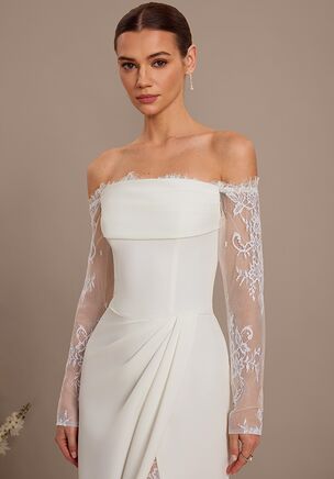 Fall in love with the JJ's House Kerenza A-line Off the Shoulder Lace Wedding Dress! A timeless and elegant design crafted to make your dream wedding a reality. Shine with confidence as you walk down the aisle.